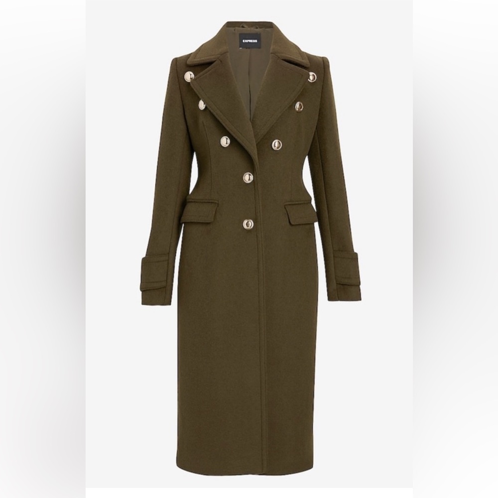 Express Novelty Wool-Blend Trench Coat Size X-Small - Olive Green | Like New